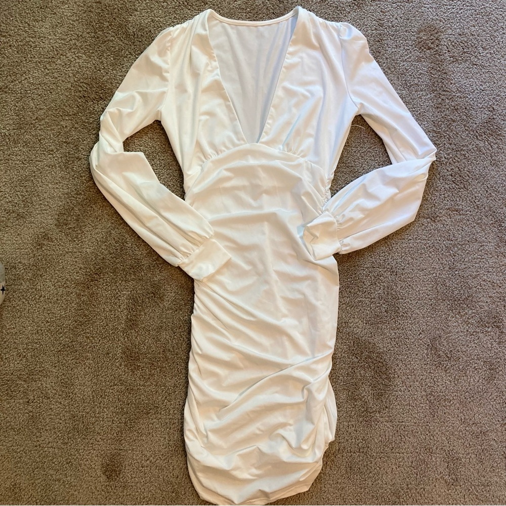 Ruched White Bodycon Dress